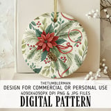 Christmas Floral Tumbler Design, Digital Paper, Watercolor Flower Backgrounds, Poinsettia PNG, Scrapbooking Paper, Digital Download thumbnail 3