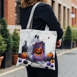 Halloween Tote Bag Ghost Knitting Pumpkin Tote, Cute Kitten, Spooky Season, Halloween Party Favor, Trick or Treat Bag, Fall Decor, Tote Bag thumbnail 6