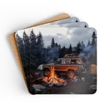 Grand Wagoneer Corkwood Coaster Set, The Waggy Car Coasters, Camping Scene Art, Car Lover Gift, Man Cave Decor, Vintage Car Coasters thumbnail 1