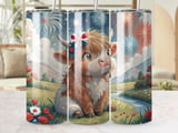 Patriotic Highland Cow 20oz Seamless Tumbler Wrap, Fourth of July Tumbler, Cute Cow Tumbler, Fireworks Tumbler, USA Tumbler thumbnail 1