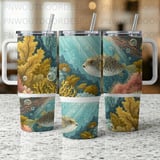 Pufferfish Ocean Tumbler Wrap Digital Design 40oz | Seamless Distressed Marine Life Sublimation PNG for Tapered Tumbler thumbnail 10