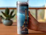 Eiffel Tower Lightning Tumbler Wrap Digital Design | Dramatic Paris Night Sky 20oz Skinny Tumbler PNG Sublimation | Faux Gold Cityscape thumbnail 6
