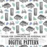 Digital Pattern, Fish, Crab, Driftwood, Sea Glass, Digital Paper, Repeat Pattern, Seamless Pattern, Fabric Design, Digital Bundle thumbnail 1