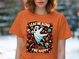 Leaf Me Alone Im Happy T-Shirt, Funny Ghost Tee, Fall Leaves, Sugar Skull, Halloween Shirt, Autumn Season Shirt thumbnail 1