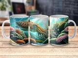 Sea Turtle Mug Sublimation Wrap, Underwater Ocean Life 11oz 15oz Design, Vibrant Coral Reef Marine Turtle Digital thumbnail 7