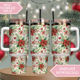 Poinsettia Tumbler, Watercolor Flower Digital Papers, Floral Junk Journal, Christmas Digital Paper, Printable Poinsettia Tumbler PNG thumbnail 8
