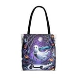Halloween Tote Bag, Ghost on Scooter, Spooky Forest, Animals, Halloween Gift, Fall Decor, Trick or Treat Bag, Holiday Shopping Bag thumbnail 4