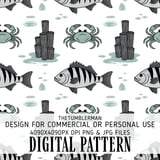 Digital Fish Pattern, Crab Pattern, Sea Life Pattern, Ocean Animals, Seamless Pattern, Digital Paper, Digital Bundle, Commercial Use Pattern thumbnail 1
