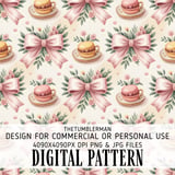 Digital Macaron Pattern, Pink Bows Clipart, Watercolor Food Digital, Seamless Pattern, Planner Clipart, Digital Bundle Pattern, Commercial thumbnail 1
