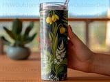 Dark Floral Tumbler Wrap PNG, Botanical Sublimation Design, Seamless 20oz Skinny Tumbler Digital File thumbnail 4