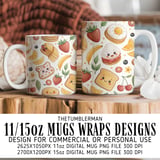 Digital Pattern Bundle, Kawaii Food Pattern, Cute Breakfast Digital, Egg, Pancake, Toast, Strawberry, Banana, Seamless Design, Digital thumbnail 4