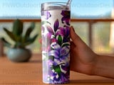 Purple Lily Tumbler PNG for 20oz Skinny Sublimation, Seamless Floral Digital Wrap, Tapered Design, Car Coaster PNG Included thumbnail 4