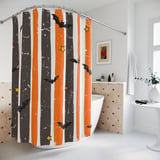 Halloween Bat Shower Curtain and Bath Mat, Spooky Striped Bathroom Decor, Grunge Orange and Black Autumn Bat Decor, Gothic Home Gift thumbnail 6