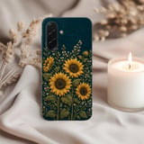 Sunflower Tough Phone Case, Embroidered Effect Botanical Floral Cover, Cottagecore Navy Wildflower Phone Case, Vintage Nature Lover Gift thumbnail 3
