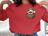 Black Santa Pocket Graphic, Leopard Print Christmas Santa Clipart, Cute African American Santa PNG, Trendy Holiday Cheetah Print Design thumbnail 3