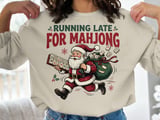 Running Late For Mahjong Christmas Print, Retro Santa Claus Holiday Art, Funny Mahjong Player Gift, Game Night Graphic Holiday Decor thumbnail 2