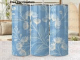 20oz Tumbler Sublimation Design PNG, Blue Floral Seamless Digital Tumbler Wrap, Skinny Floral Botanical Flower Instant Download thumbnail 1