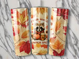 Fall Raccoon 20oz Tumbler Wrap, Pumpkin Spice Girl, Autumn Leaves, Seamless Design, Cute Animal Tumbler, Coffee Lover Gift, Digital PNG thumbnail 3