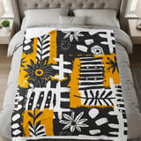 Abstract Floral Velveteen Blanket, Boho Black White Yellow Throw Pillow, Modern Botanical Woven Blanket, Eclectic Art Decor Gift Idea thumbnail 6