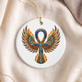 Egyptian Ankh Winged Ornament, Faux Gold Phoenix Flame Tree Decor, Mystical Kemetic Altar Holiday Gift, Ancient Egypt Spiritual Keepsake thumbnail 5