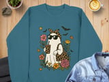 Groovy Ghost T-Shirt, Spooky Season Sweatshirt, Cute Halloween Leopard Print Ghost with Coffee and Flowers, Fall Vibes thumbnail 6