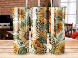 Sunflower Leopard 20oz Tumbler Wrap PNG, Floral Print Tumbler Design, Digital Download Tumbler, Sublimation Template, Tumbler Designs thumbnail 1