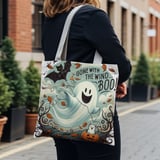 Halloween Tote Bag, Ghost Tote, Autumn Leaves, Bat Kite, Cat in Pumpkin, Spooky Season, Fall Vibes, Halloween Decor, Trick or Treat Bag thumbnail 6