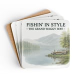 Grand Wagoneer Corkwood Coaster Set, The Waggy Car Coasters, Fisherman Gift, Lake Scenery Art, Car Lover Gift, Housewarming Gift thumbnail 1