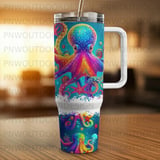 Octopus Tumbler Wrap, 40oz Sublimation, Seamless Tapered, Colorful Sea Life, Distressed Design, Digital Download, Ocean Theme thumbnail 4
