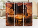 The Sunset Trail Cowboy Tumbler Wrap PNG | Western Horse Sublimation Design  thumbnail 1