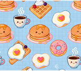 Digital Bundle Pattern, Cute Breakfast Digital Paper, Kawaii Pancakes, Waffles, Eggs, Donut, Coffee Pattern, Foodie Digital, Commercial Use thumbnail 8