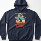 Pickleball Gildan Fleece Hoodie, Crazy Pickleball Lady Vintage Silhouette, Warmup Match Court Pullover thumbnail 6