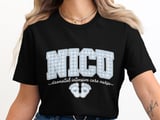 NICU Nurse Gingham T-Shirt: Blue Plaid Design, Neonatal Intensive Care, Baby Footprints thumbnail 8