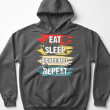 Pickleball Gildan Fleece Hoodie, Eat Sleep Pickleball Repeat, Retro Athletic Sportswear Court Pullover thumbnail 4