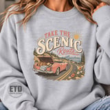 Take The Scenic Route PNG Vintage Road Trip Sublimation, Retro Car Coastal Vacation Travel Graphic, Summer Mountain Adventure Clipart thumbnail 20