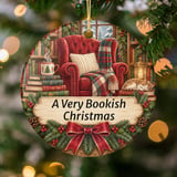 Bookish Christmas Ornament, Cozy Book Lover Holiday Decor, Reading Nook Cat Library Bookworm Tree Charm, Literary Gift for Readers thumbnail 2