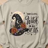 There's A Little Witch In All of Us Shirt, Celestial Witch Hat Floral Graphic Tee, Moon & Stars Halloween Sweatshirt Gift thumbnail 15
