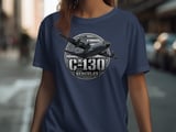 C-130 Hercules Military Aircraft T-Shirt, Veteran Pilot Air Force Gift, Patriotic Aviation Enthusiast Tee, Faux Metal Distressed Flag Print thumbnail 6