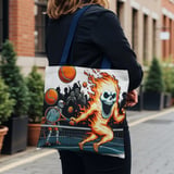 Halloween Tote Bag, Skeleton Tennis Player, Fire Skull, Zombie Spectators, Spooky Tennis Game, Halloween Gift, Unique Tote Bag, Holiday Bag thumbnail 3