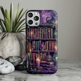Dark Academia Bookshelf Tough Phone Case, Gothic Dragon Fantasy Book Lover Gift, Witchy Purple Crystal Aesthetic Bookish Phone Cover thumbnail 1
