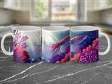 Vibrant Deep Sea Squid Mug Sublimation Wrap Digital Download - Fantasy Ocean Creature Coral Reef Art for 11oz & 15oz Cup Designs thumbnail 11
