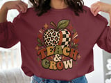 Retro Teacher Sweatshirt Teach and Grow Hoodie, Cute Boho Leopard Apple Teacher Appreciation Gift, Groovy Fall Educator Tote Bag thumbnail 9