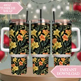 Yellow Flowers Tumbler Design, Floral Digital Paper, Watercolor Backgrounds, Flower Junk Journal, Printable PNG, Digital Scrapbooking thumbnail 8