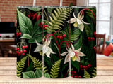 Botanical Tumbler Sublimation Design, Dark Floral 20oz Skinny Tumbler Wrap PNG, Vintage Fern & Berry Wildflower Seamless Digital thumbnail 8