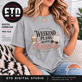 Weekend Plans Make Memories PNG, Coffee Lover Retro Weekend Vibes Clipart, Inspiring Quote Summer Travel Graphic thumbnail 13