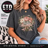 Grow Something Beautiful PNG, Floral Garden Bouquet Clipart, Cottagecore Peony Sublimation Design, Plant Mom Mother's Day Flower PNG thumbnail 3