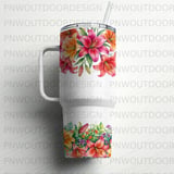 40oz Tumbler Sublimation PNG, Distressed Lily Floral Seamless Tapered Wrap, Add Name for Personalization, Digital Design, Free Car Coasters thumbnail 6
