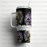 40oz Tumbler Sublimation PNG, Distressed Skull Crystal Floral, Amethyst Geode Seamless Tapered Design, Digital Download, Free Car Coasters thumbnail 5