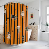 Cute Halloween Shower Curtains, Bath Mat, Kawaii Ghost and Skeleton Spooky Season Bathroom Decor, Orange Black Striped Fall Housewarming thumbnail 6
