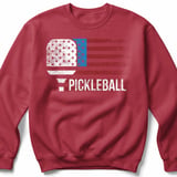 Pickleball Gildan Crewneck Sweatshirt, PICKLEBALL Distressed USA Flag Paddle, Court Warm Up Outerwear thumbnail 5
